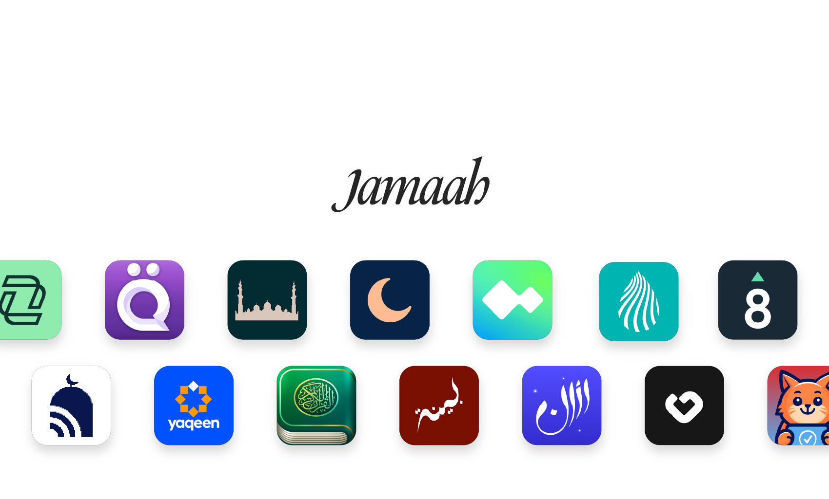 Icons of Muslim tools and the Jamaah logo